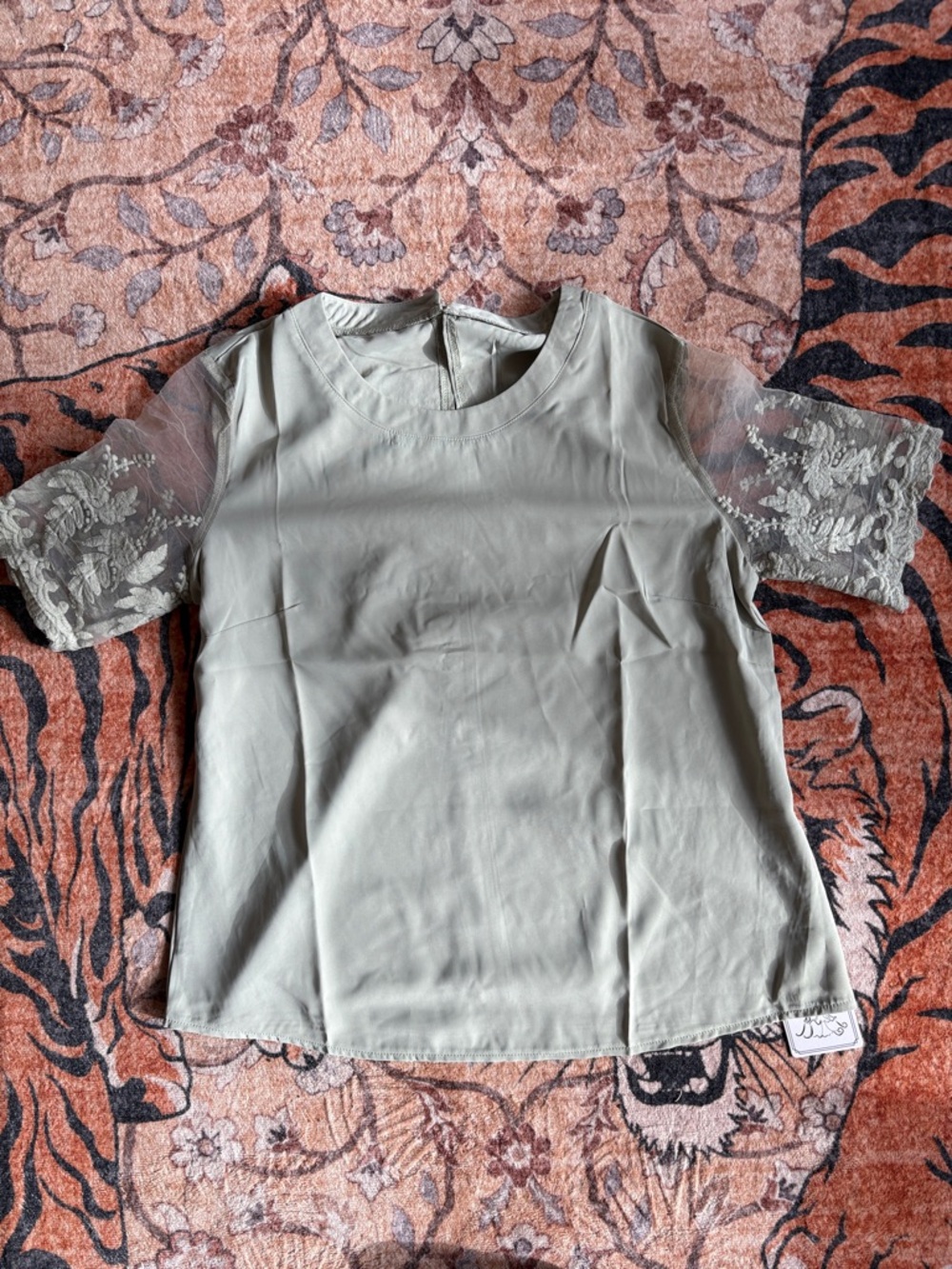 Women's Sage Green Lace Sleeve Top